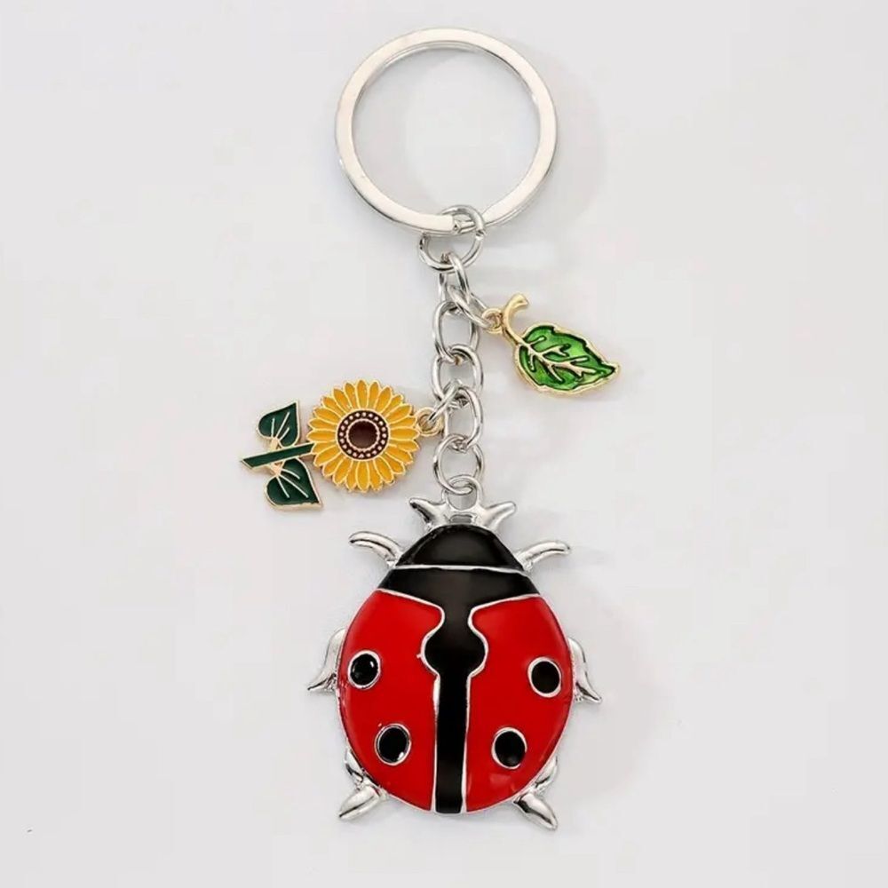 BAG CHARM Large Ladybug Sunflower Keychain NIP